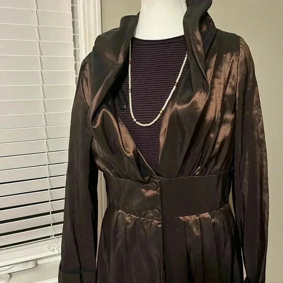 [12]Vintage Scott McClintock Brown Satin Open Neck Dress  Jacket - Picture 11 of 11